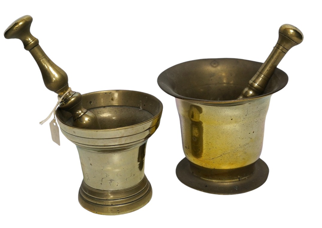 Two 19th century brass pestles and mortars. Condition - fair to good